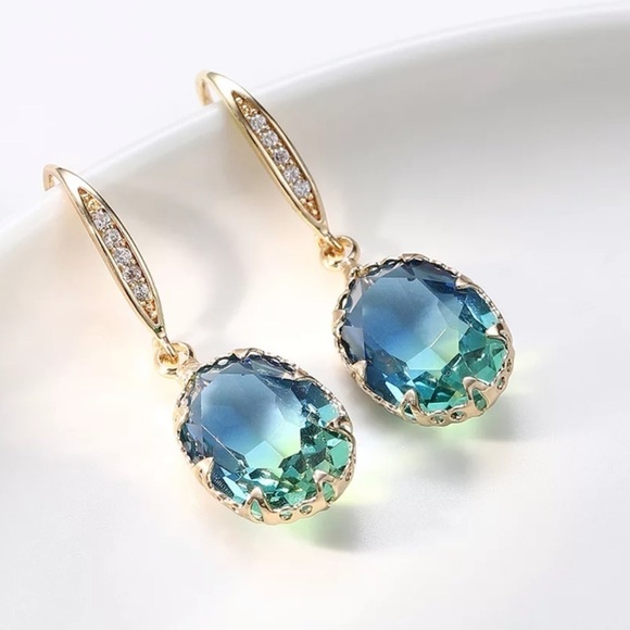 NEW Stunning Blue Green Tourmaline Dangle Earrings - Picture 4 of 6